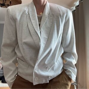 80s Le Château Cream Speckled Double-Breasted Power Blazer S/M Linen Blend